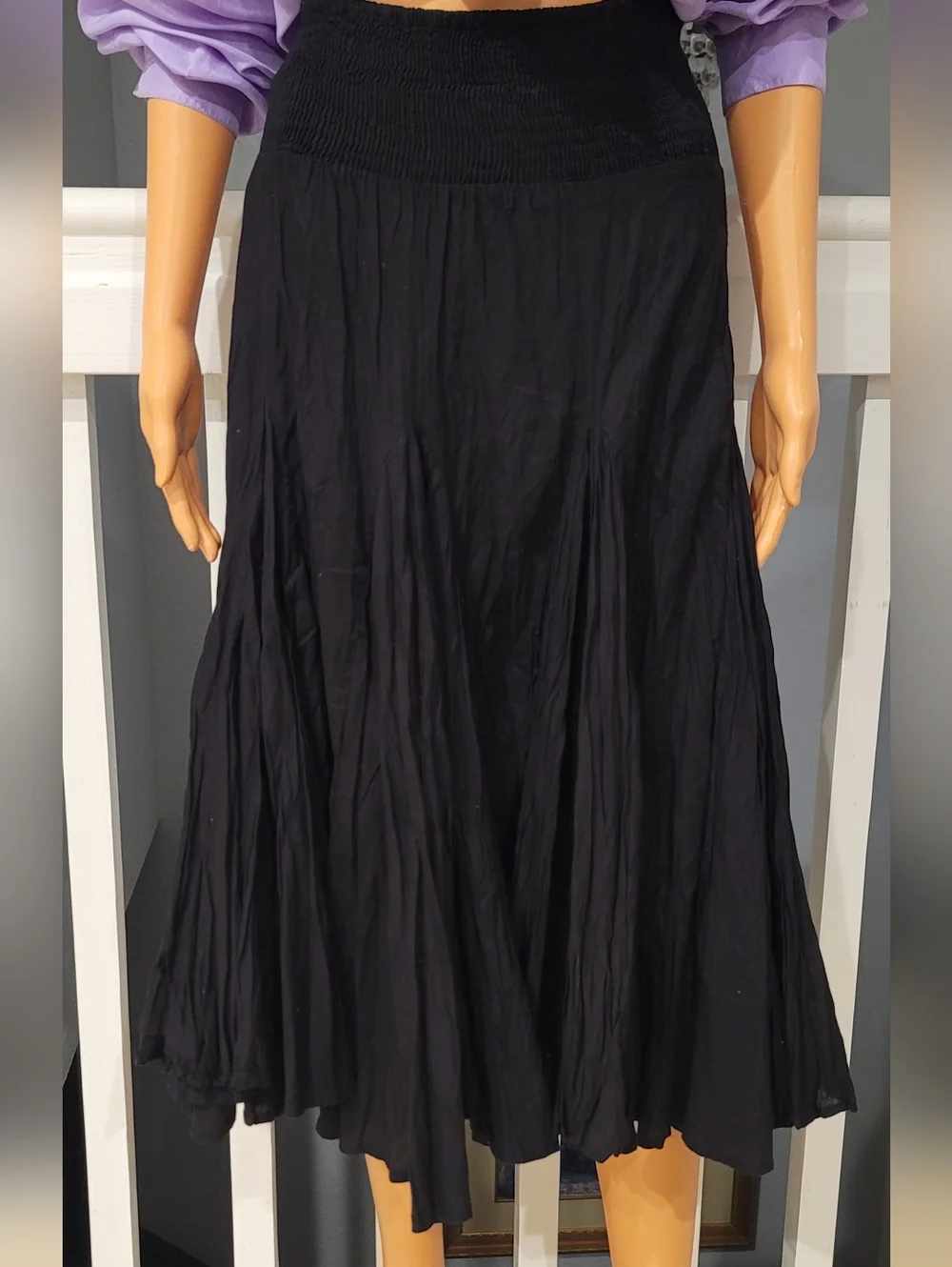 Grace Elements Black Midi Skirt with Smocked Waist,  Size S/M 100%cotton - Picture 2 of 5